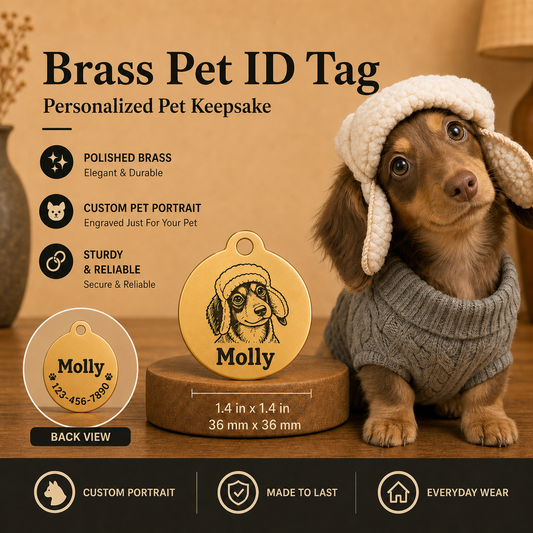 Personalized Pet Portrait ID Tag with Name & Charm