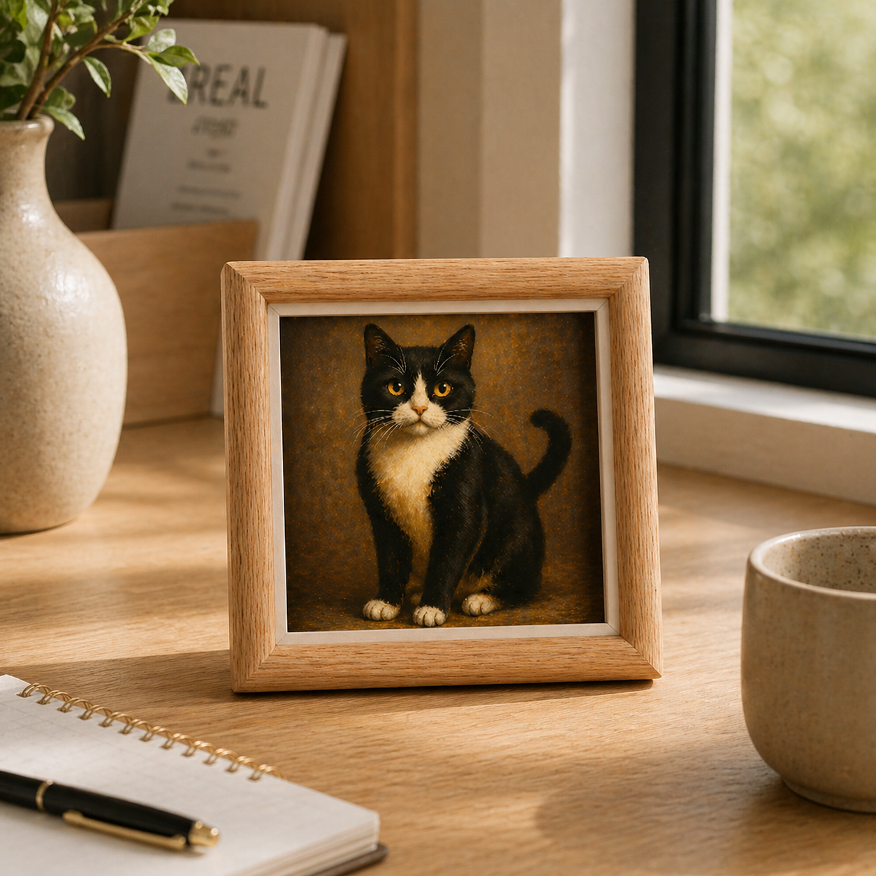 Custom Pet Portrait Wood Frame - Personalized Photo Art