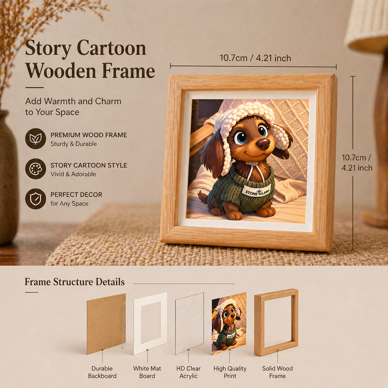 Custom Pet Portrait Wood Frame - Personalized Photo Art