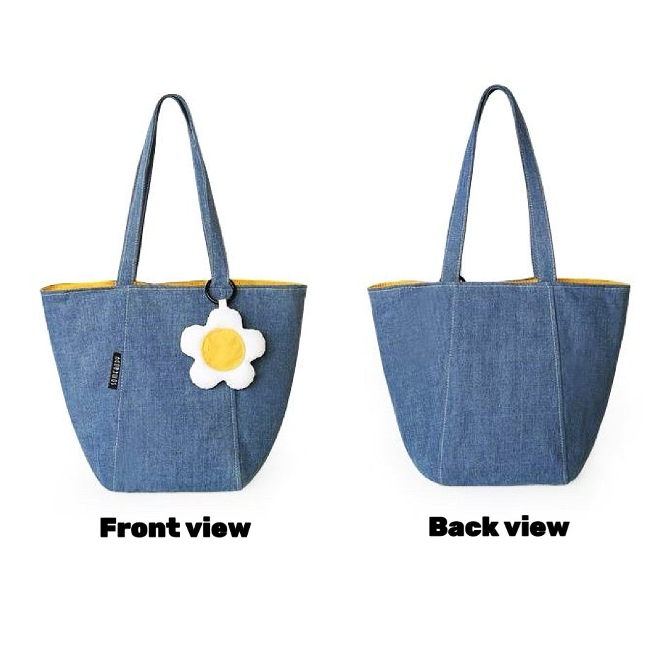 Denim Blue Mini Tote Bag with Flower Charm