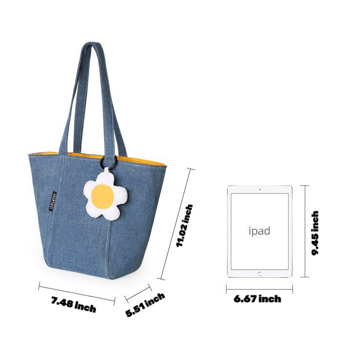 Denim Blue Mini Tote Bag with Flower Charm