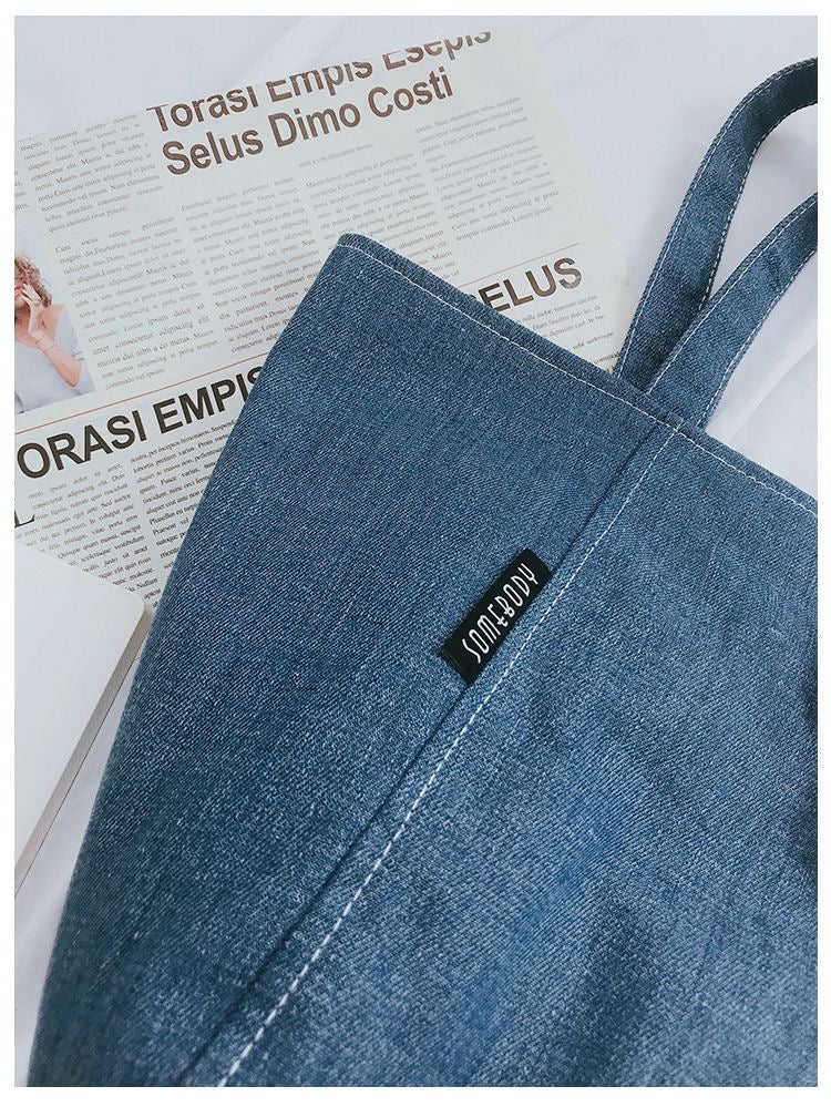 Denim Blue Mini Tote Bag with Flower Charm