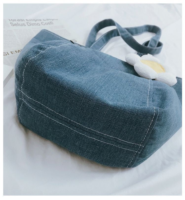 Denim Blue Mini Tote Bag with Flower Charm