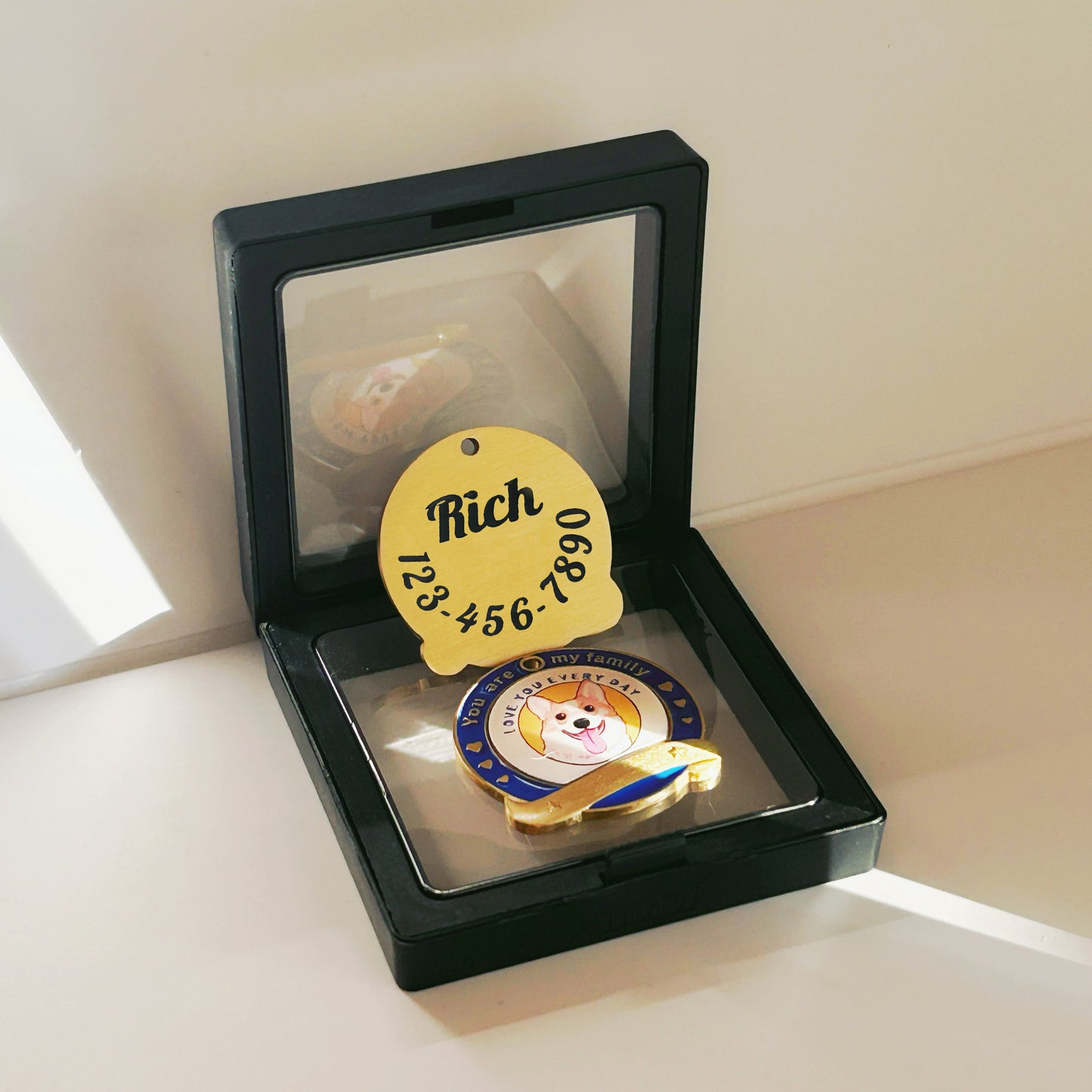 Brass Dog Name Tag - Custom Name & Phone Number